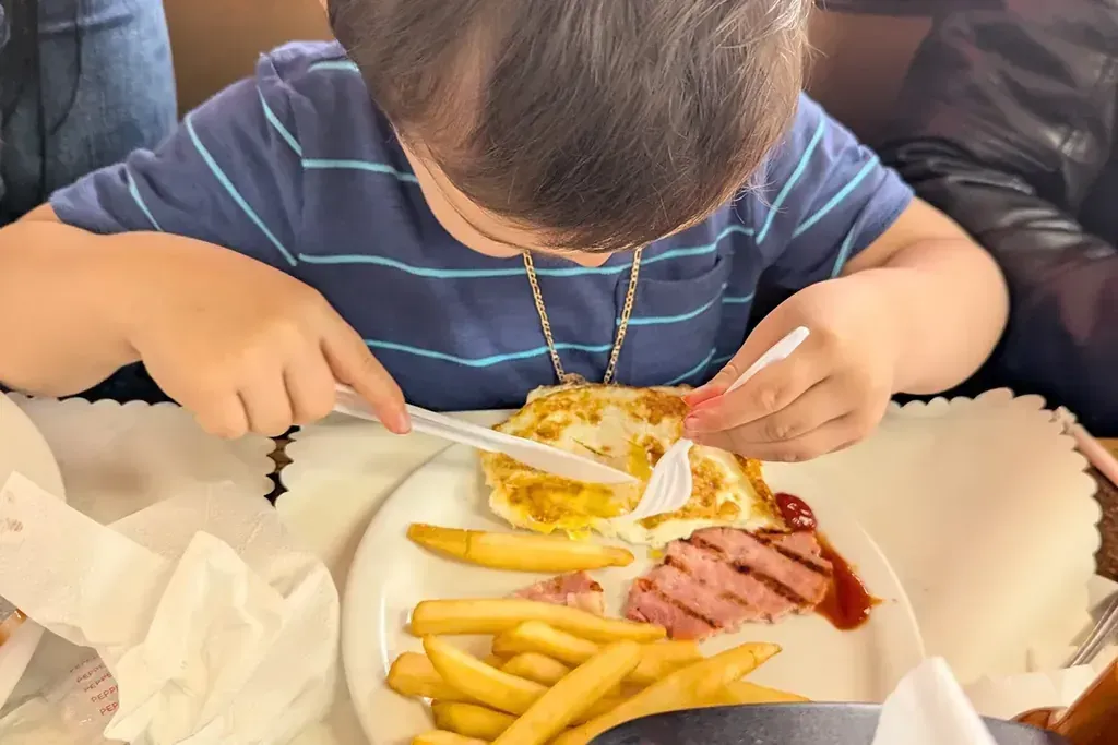 A kids plate with french fries at Harry’s Cafe, Katella Ave, Stanton, CA.