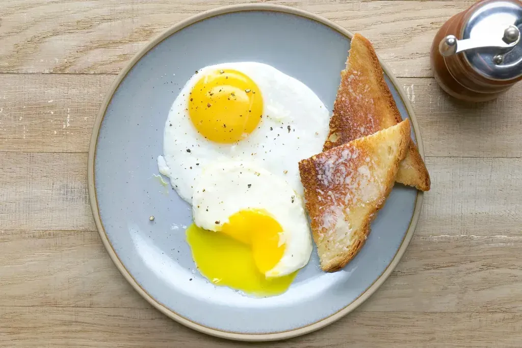Two fried eggs with toast at Harry's Cafe, Katella Ave, Stanton, CA