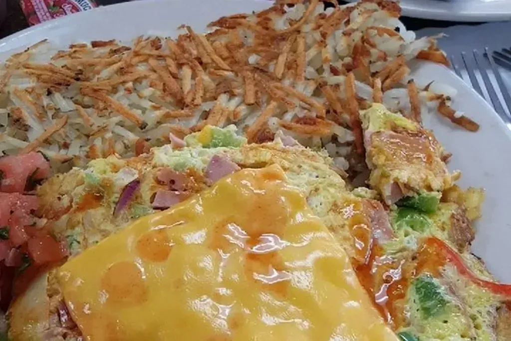 A Denver omelette with hash browns at Harry's Cafe, Katella Ave, Stanton, CA