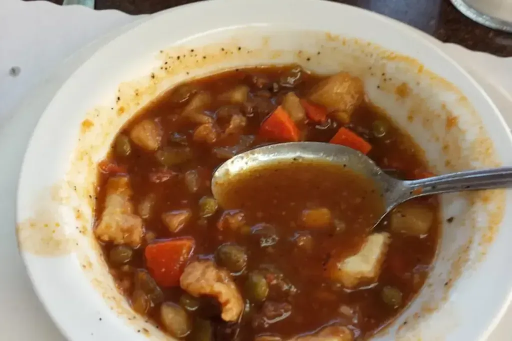 A bowl of vegetable beef soup at Harry’s Cafe, Katella Ave, Stanton, CA.