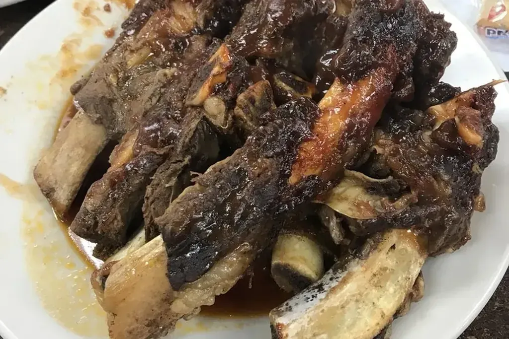 A plate of BBQ ribs at Harry's Cafe, Katella Ave, Stanton, CA