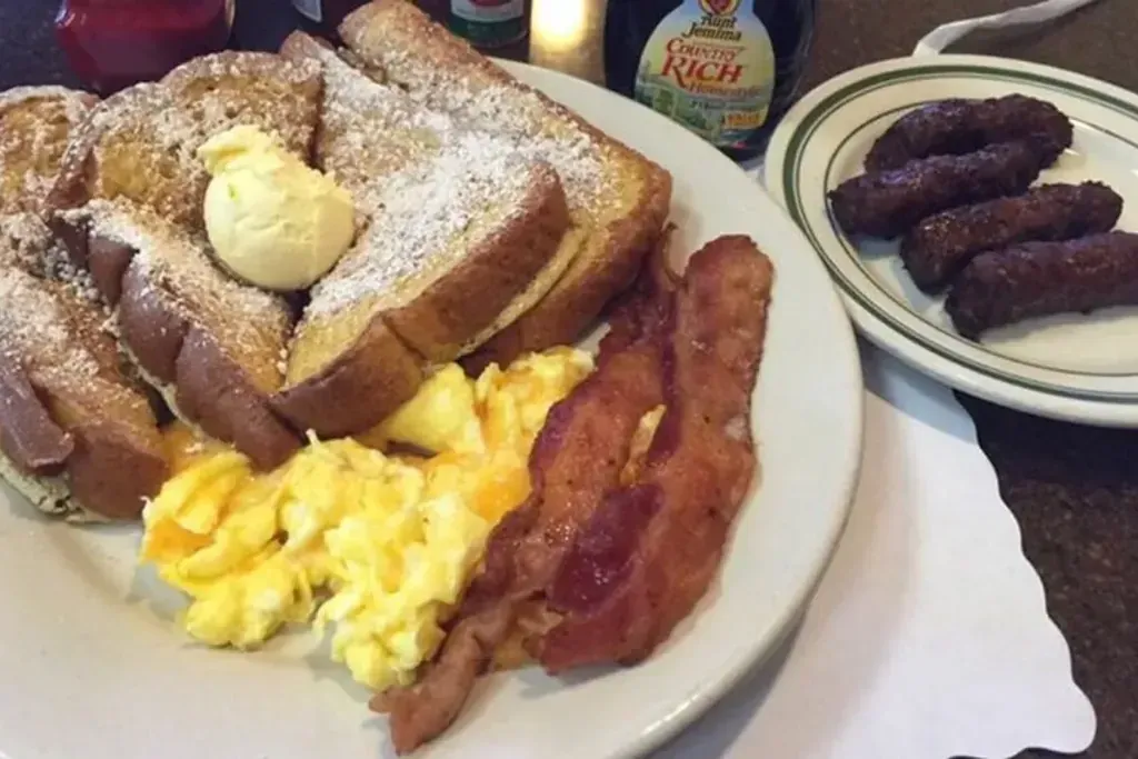 French toast with bacon and scrambled eggs at Harry's Cafe, Katella Ave, Stanton, CA